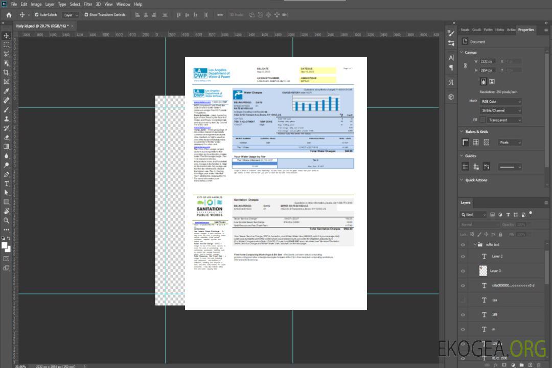 Facture commerciale de services publics LA DWP, SCR template Facture commerciale de services publics LA DWP, SCR template